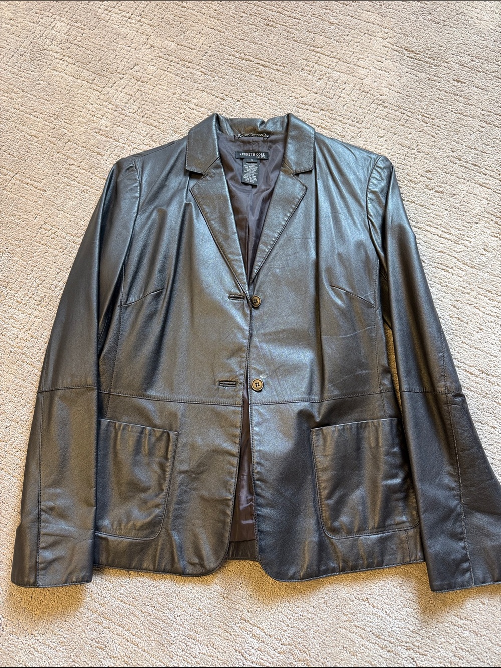 Kenneth Cole Black Leather Two-Button Jacket